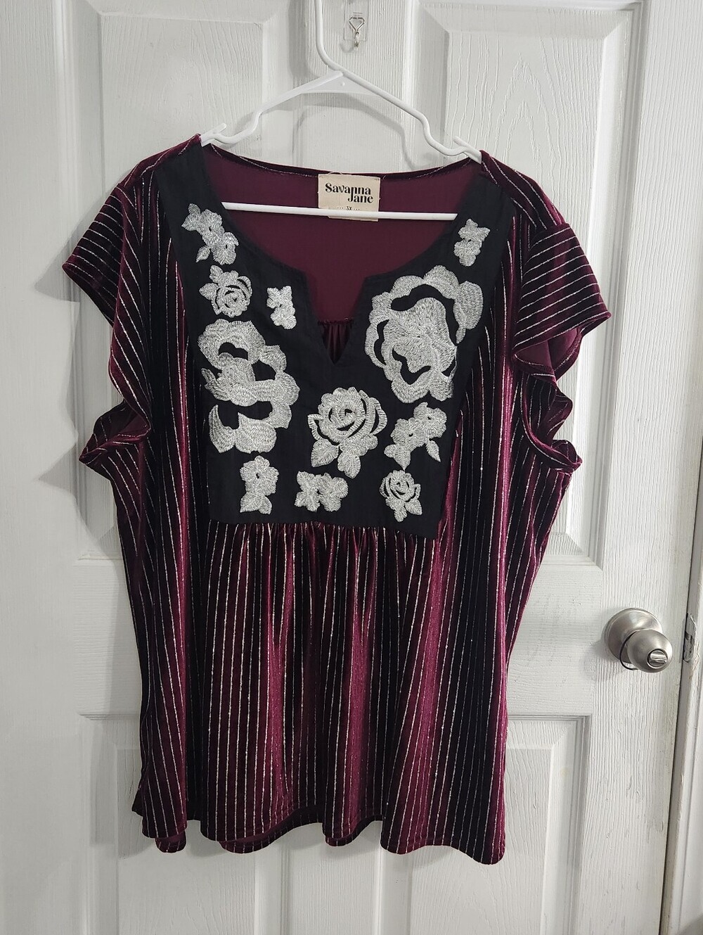 Savanna Jane purple velvet metallic blouse embroidered floral maximalist 3X